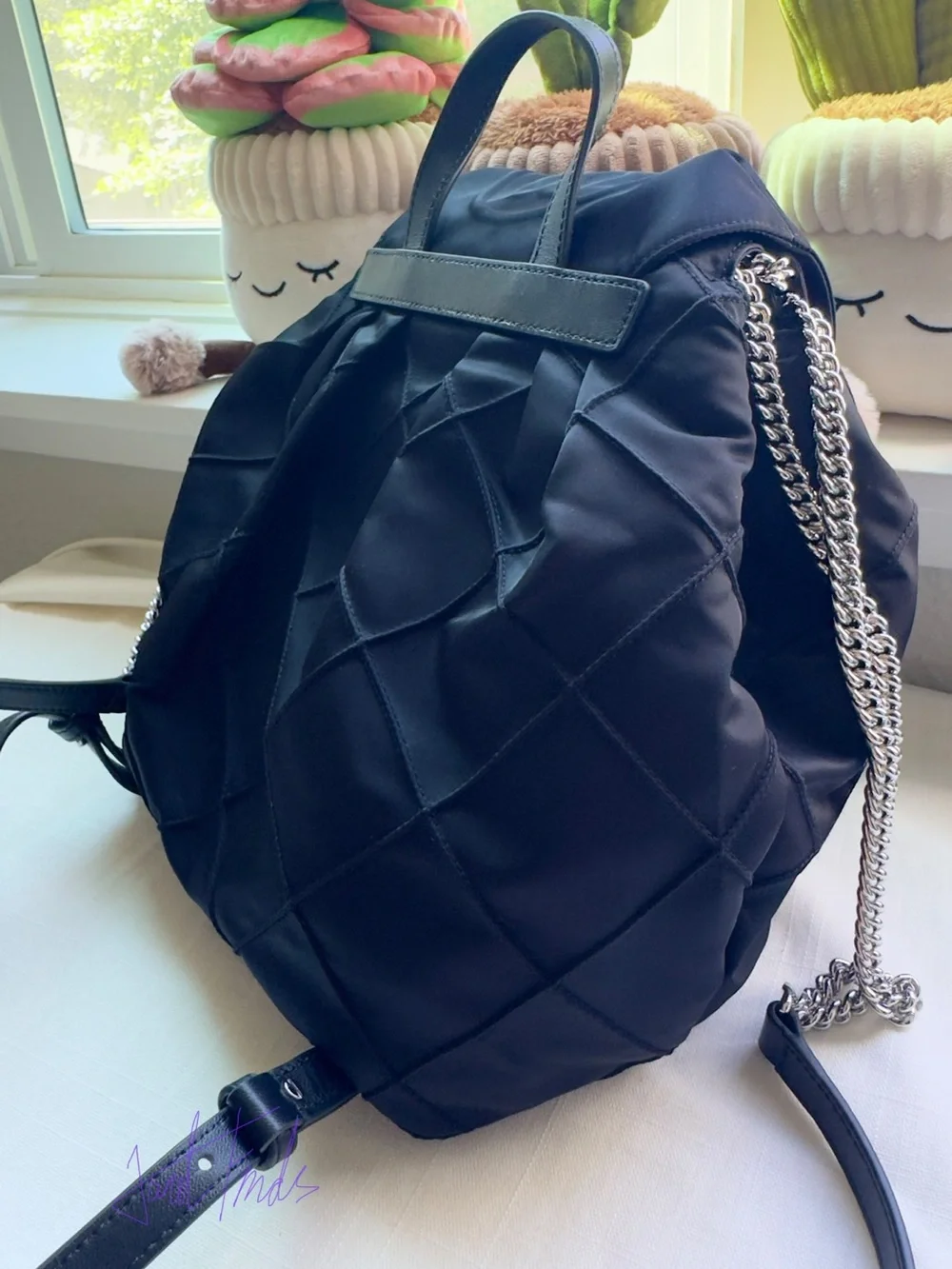 New with Nordstrom Tag🎒Tory Burch Black Fleming Diamond Quilting Nylon Backpack